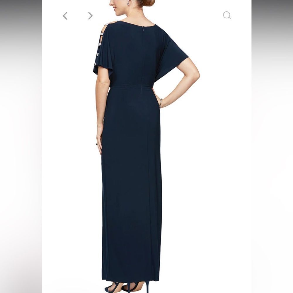 Alex Evenings Embellished Sleeve Knot Front Gown Navy Size 8 - Picture 6 of 12